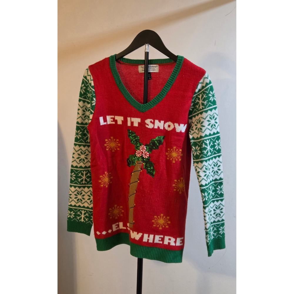 Tiara International Festive Holiday Sweater Womens Size M Let It Snow Elsewhere
